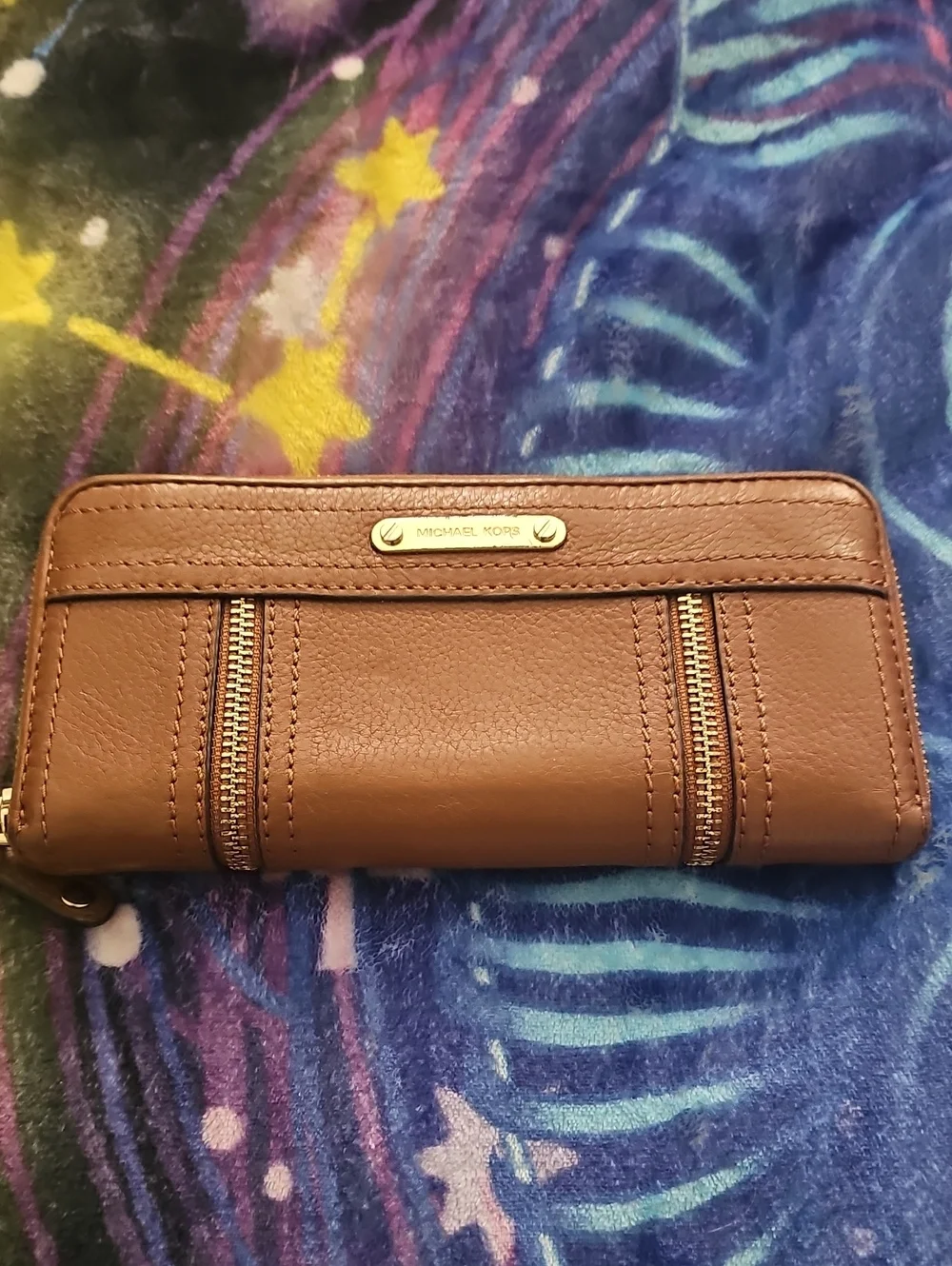 Michael Kors Chestnut Brown Leather Zip-Around Wallet with Gold Hardware